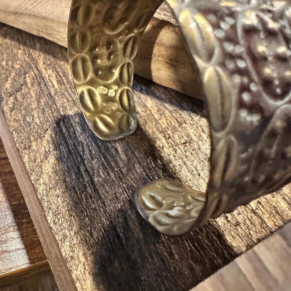 Handcrafted Artesian Boho‎ Patina Brass Plum Wide Cuff Bracelet, Adjustable, Gif - Picture 4 of 8